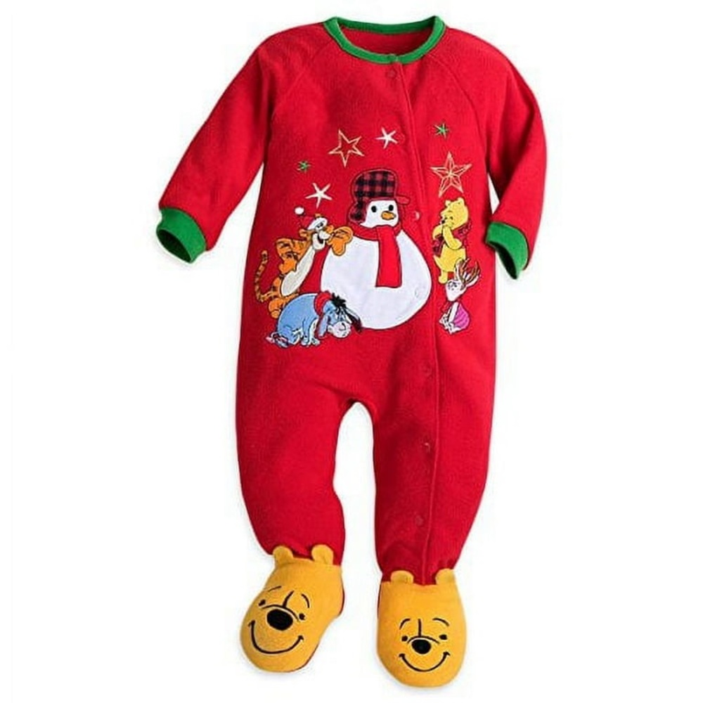 Disney Red Footie with Pooh and Friends Snowman Design